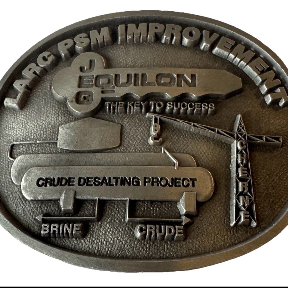 VINTAGE 1980s **JEG EQUILON** CRUDE OIL DESALTING OILFIELD BUCKLE